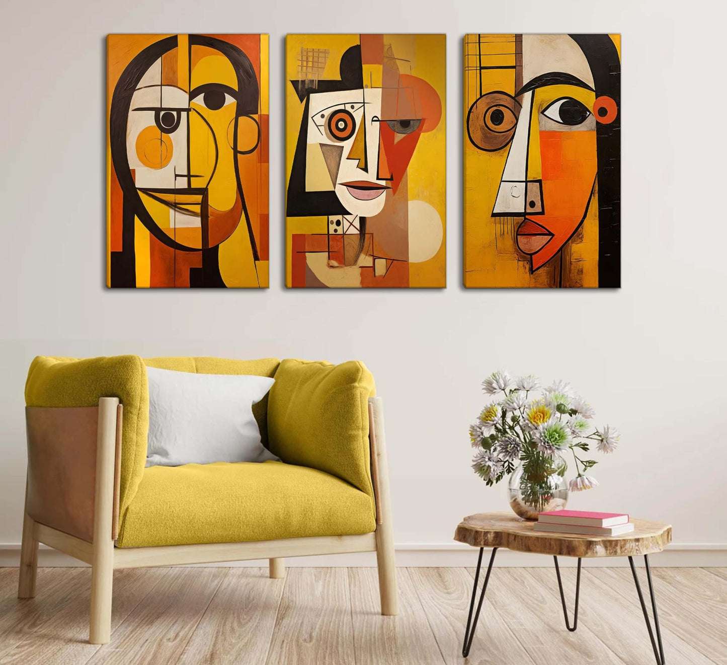 LAJDXSX 3 Pcs Abstract Portrait Canvas Wall Art Orange 12x16in Set