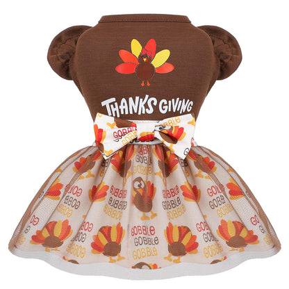 Sebaoyu Thanksgiving Dog Dress Brown Small Size