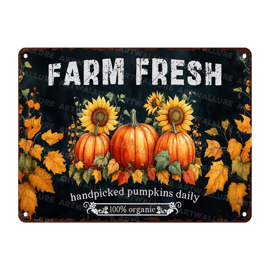 ARTWALLURE Rustic Autumn Metal Tin Sign Vintage Pumpkin Wall Decor 8x12in