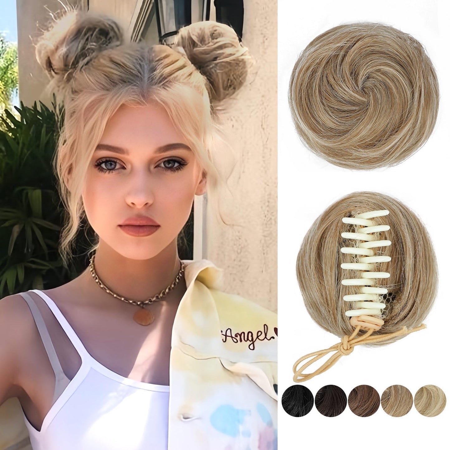 BOGSEA Space Buns Hair Pieces 2PCS Mini Claw Clip 27/613# Color