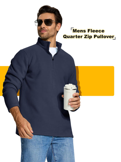 KEFITEVD Mens Quarter Zip Pullover Stand Collar Fleece Sweater Navy Size XL