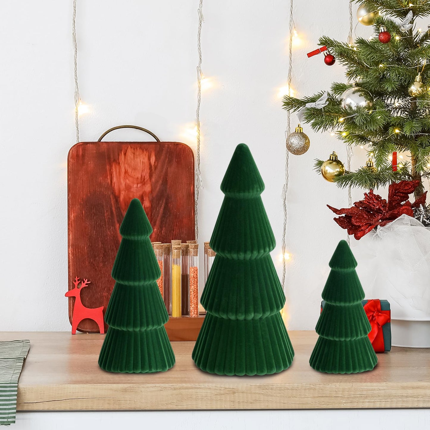 KEASKELL 3pc Dark Green Velvet Christmas Tree Decorations Set