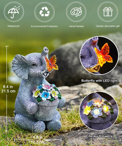 Acgarten Solar Elephant Statue Outdoor Garden Decor Porch Patio Lawn Light