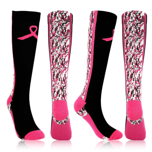 YLOLUL Breast Cancer Awareness Socks Black Camouflage Polyester Womens Size L