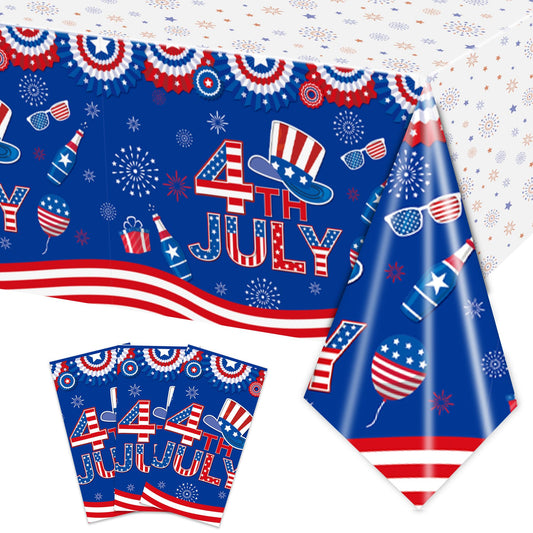 Rejoice Bunny 3-Pack 4th of July Disposable Tablecloths 54x108 Inches Plastic