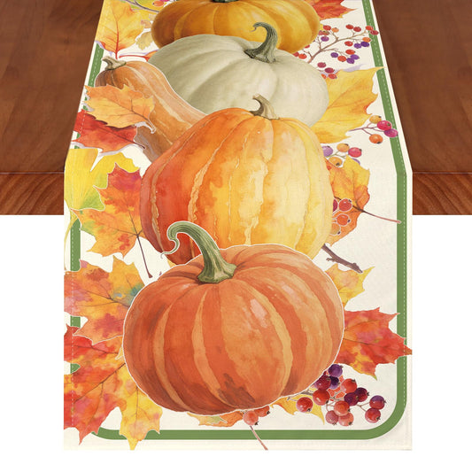 LULUXENIA Thanksgiving Table Runner Maple Leaves Pumpkin Fall Decor 13x72 Inch