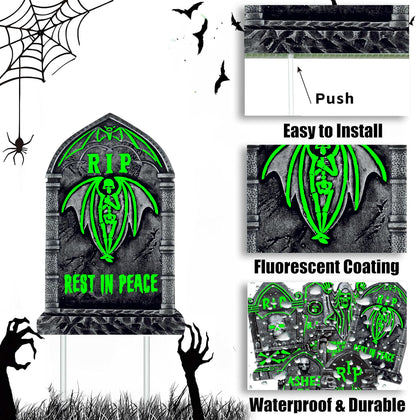 CiniQy Halloween Tombstones 6 Pack Light Up 16.5x11.5" Waterproof Outdoor Decor