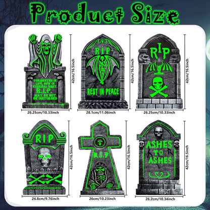 CiniQy Halloween Tombstones 6 Pack Light Up 16.5x11.5" Waterproof Outdoor Decor