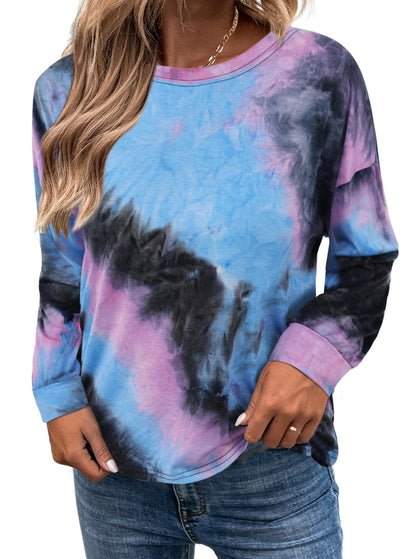 LilyCoco Long Sleeve Open Back Criss Cross Tie Dye Top Black Size L