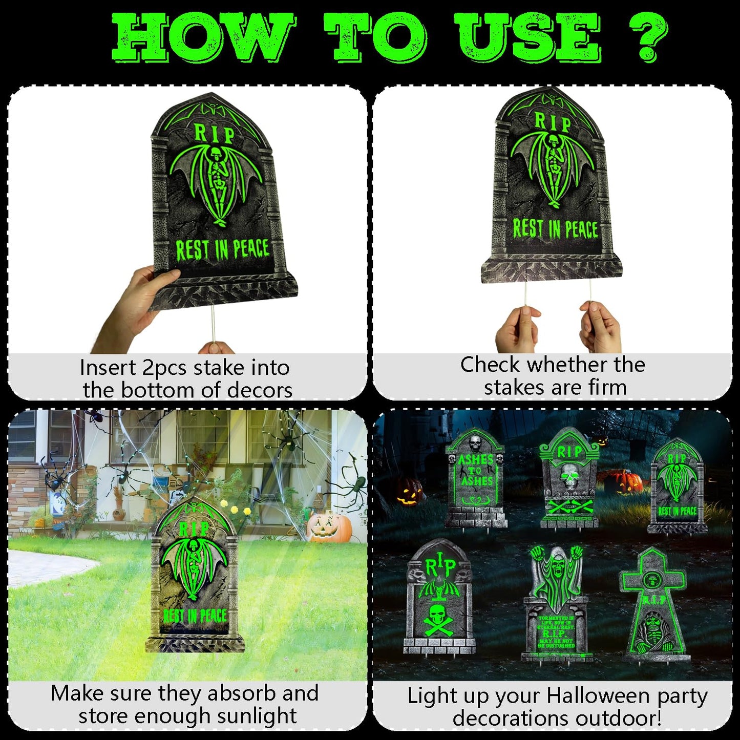CiniQy Halloween Tombstones 6 Pack Light Up 16.5x11.5" Waterproof Outdoor Decor