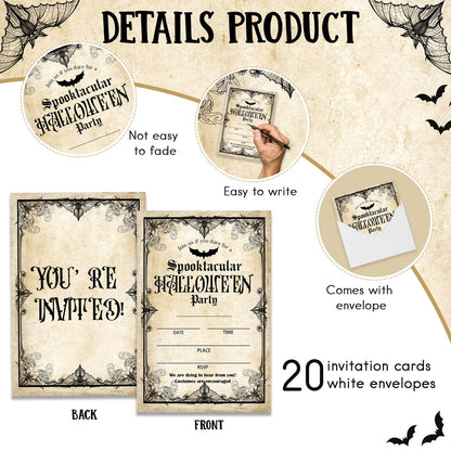 Bltgh Vintage Halloween Party Invitations 20pcs 4x6in Orange Black Envelopes