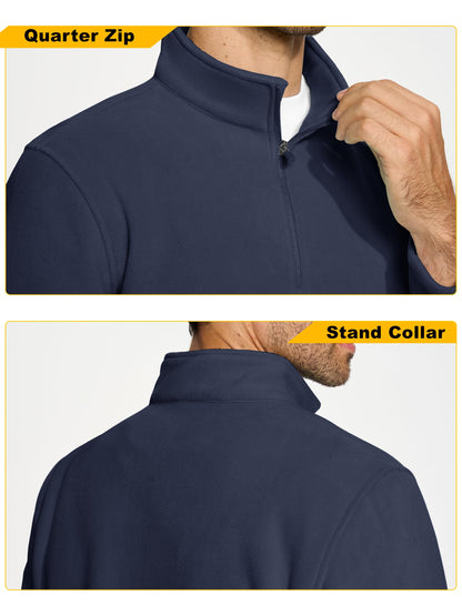 KEFITEVD Mens Quarter Zip Pullover Stand Collar Fleece Sweater Navy Size XL