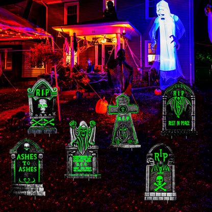 CiniQy Halloween Tombstones 6 Pack Light Up 16.5x11.5" Waterproof Outdoor Decor