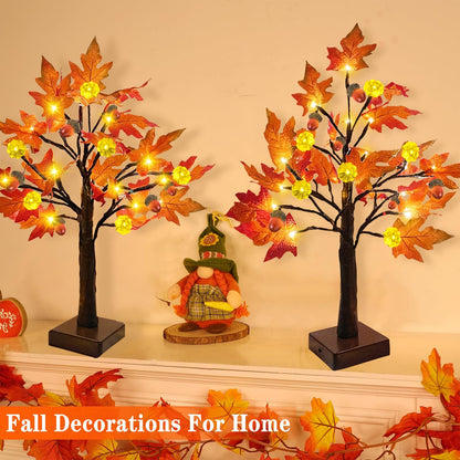 TURNMEON 2Pack 24in Prelit Fall Maple Tree Lights48 LED Timer Battery Orange Red