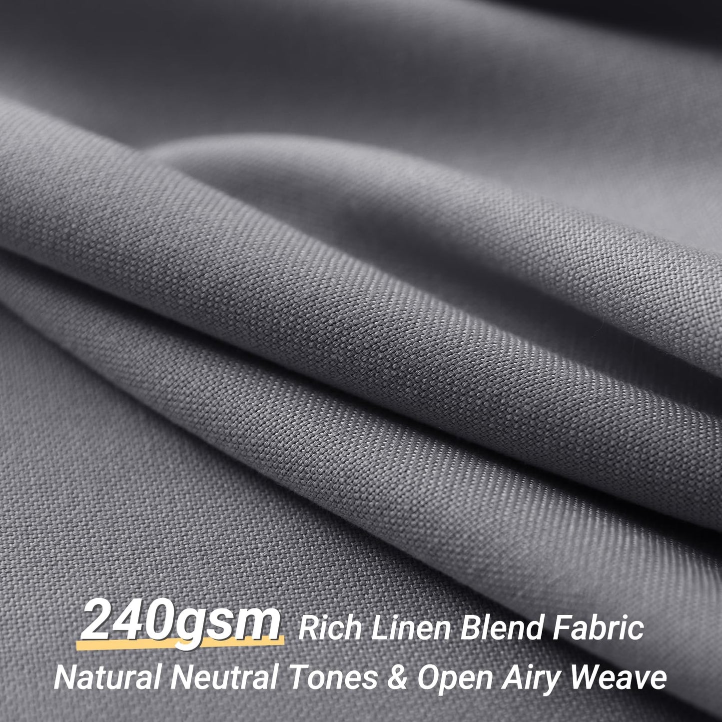 Jolilight Grey Linen Blend Shower Curtain Rustic Cottage 72x72 with Hooks