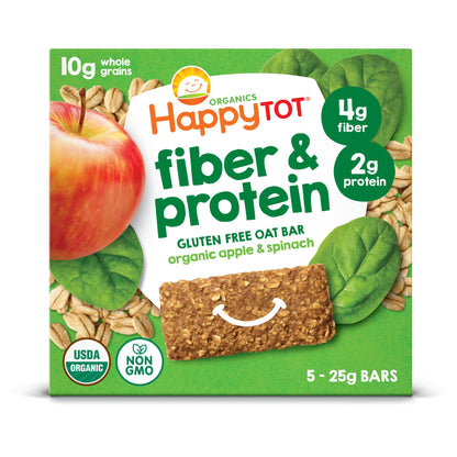 HAPPYTOT Organics Toddler Oat Bars Apple Spinach Soft-Baked 0.88oz 5Count 6 Pack
