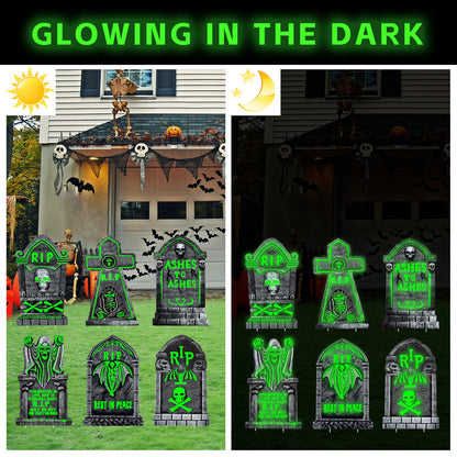 CiniQy Halloween Tombstones 6 Pack Light Up 16.5x11.5" Waterproof Outdoor Decor