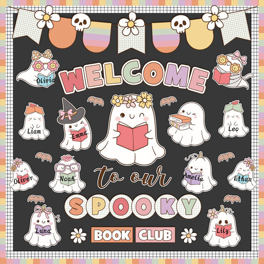 Pasimy Halloween Bulletin Board Set Ghost Paper Cutouts Pastel Boho 70 Pcs
