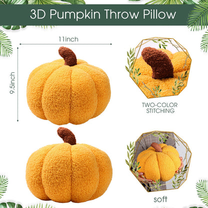 Queekay 2 Pcs Pumpkin Pillow Plush 11x9.5 Inch Fall Decor Ginger Cotton