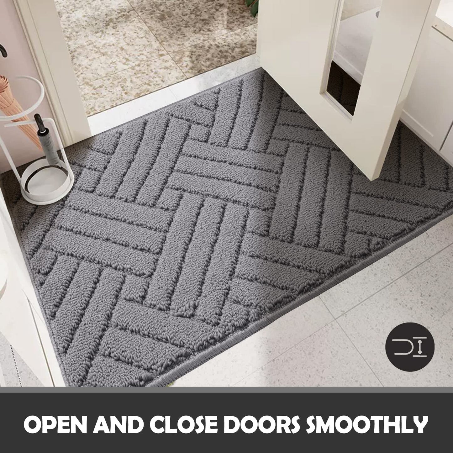JEEDOVIA Indoor Door Mat Non-Slip Rubber Backing Grey 20x31.5