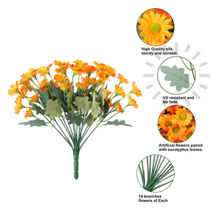INSPRING Daisy Artificial Outdoor Silk Flowers 6 Bundles Orange UV Resistant