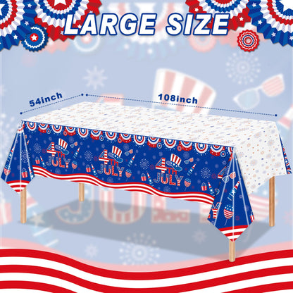 Rejoice Bunny 3-Pack 4th of July Disposable Tablecloths 54x108 Inches Plastic