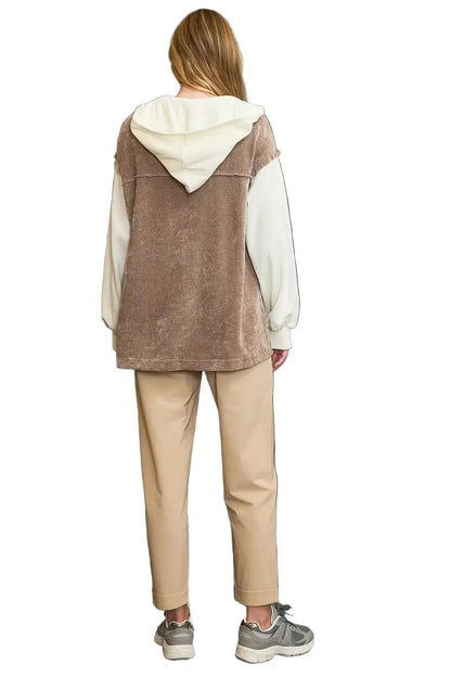 Umgee Contrast Hooded Chenille Jacket
