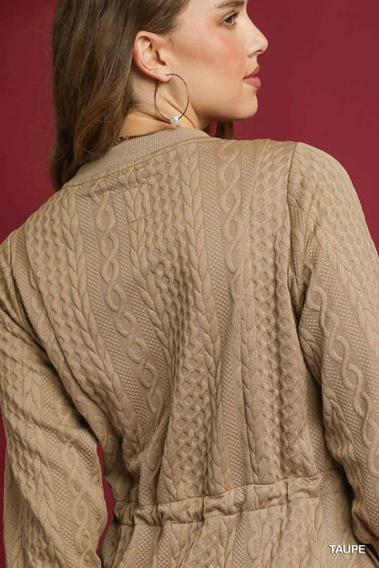 Umgee Drawstring Cable Knit Mini Dress with Pockets