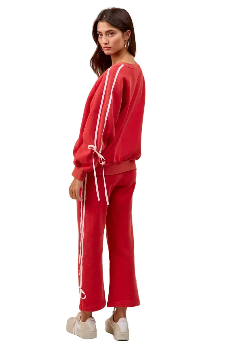 BiBi Side Lined Bow Details Fleece Sweatshirt