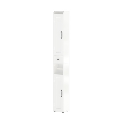 White Slim Tall Bathroom Storage Cabinet with Adjustable Shelves, 2 Doors Freestanding Cabinet for Small Spaces, Kitchen, Living Room, MDF Material, 67.51 inches High
