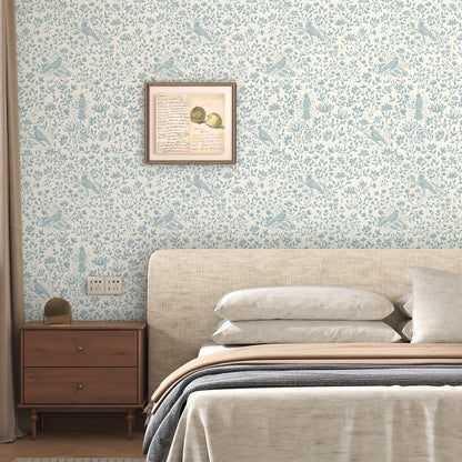 HELLKIT Peel Stick Wallpaper Blue Beige Bird 17.3x78.8in Vinyl Roll