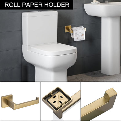 5-Piece Bathroom Hardware Accessories Set | Towel Bar, Wall Mounted, Brushed Gold
