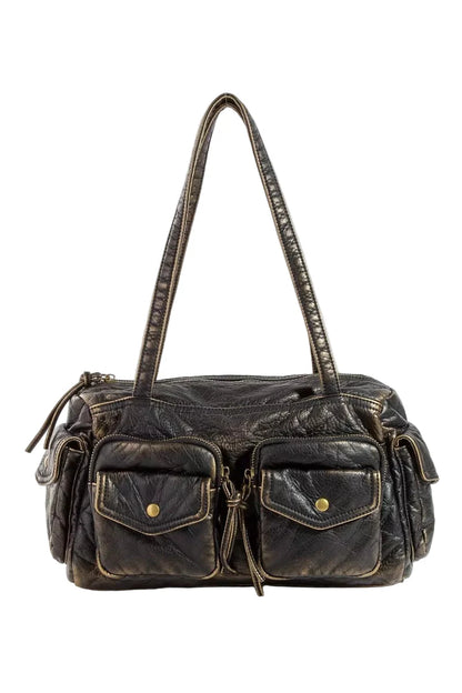 Fame Multi Pocket Textured Leather Shoulder Bag