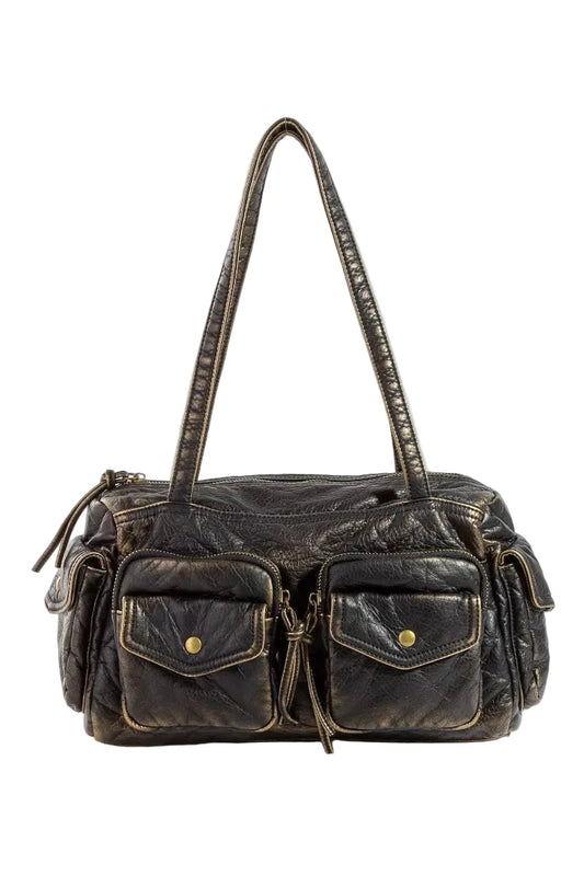 Fame Multi Pocket Textured Leather Shoulder Bag
