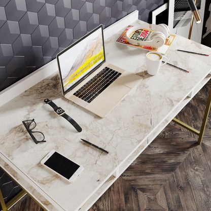 Tumata 47'' Wide Metal Wood Computer Desk with Open Shelves