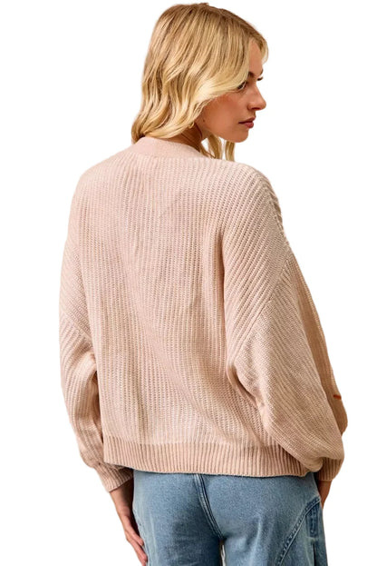 BiBi Two Tone Knit Cardigan with Leaf Patches