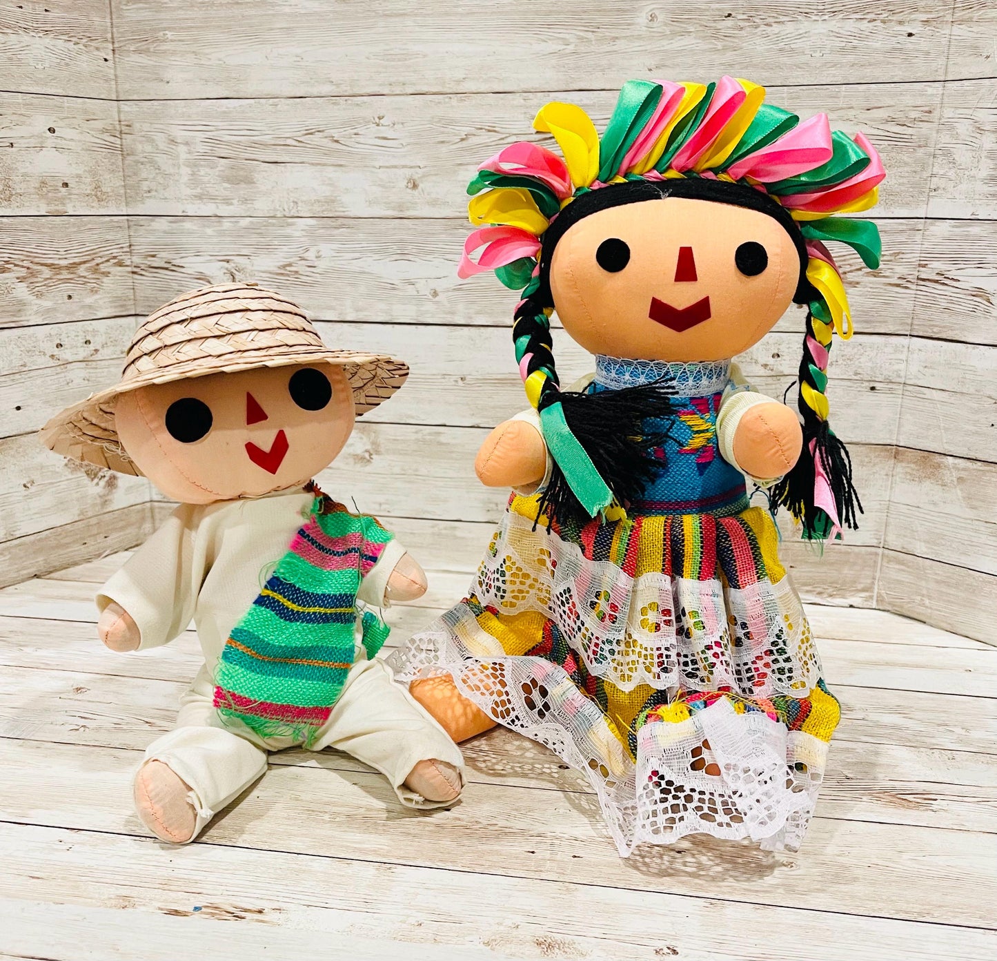 2 Set Rag Mexican Couple Lele Dolls 12 Inches Pareja de Leles Muñecas  Artesanales Mexicanas 12 Pulgadas