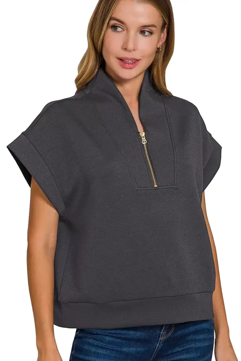 Zenana Scuba High Neck Half Zip Top