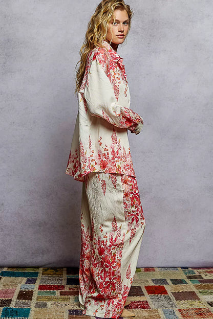 POL Floral Printed Woven Wide Leg Drawstring Pants