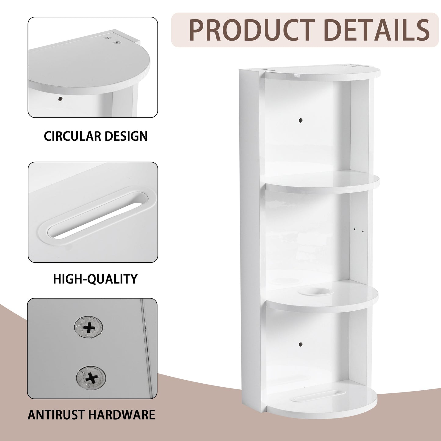 Glossy White 12' Bathroom Wall-Mounted Storage Rack with Float Mounting Design, Durable Plywood