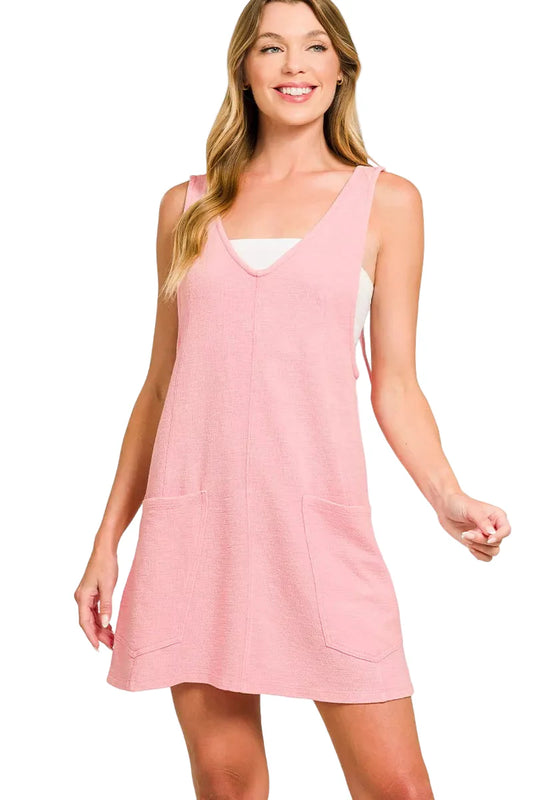 Zenana Washed Slub Adjustable Strap Overall Dress