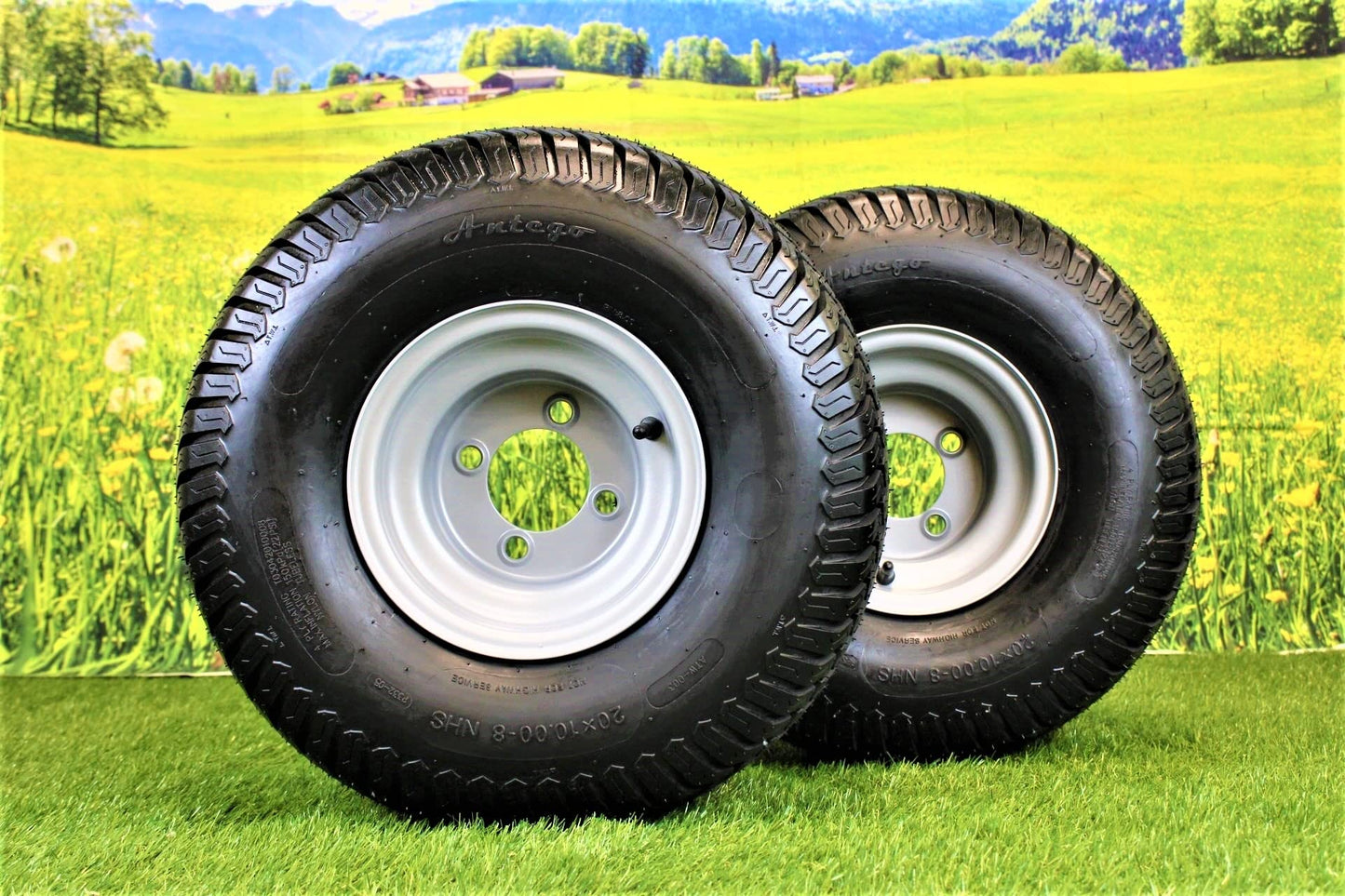 20x10.00-8  4 Ply Turf Tires with 8x7 Wheels  Lawn & Garden Mower and Golf Cart (Set of 2)