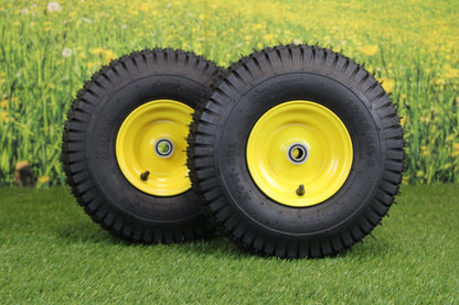 Antego Tire & Wheel (Set of 2) 15x6.00-6 Tire and Wheel Assemblies, ATW-001, 4 Ply Turf Tires, .75" Precision Ball Bearings, John Deere 15x6.00-6NHS Lawn Mower Tires, John Deere Front Tires 15x6.00-6