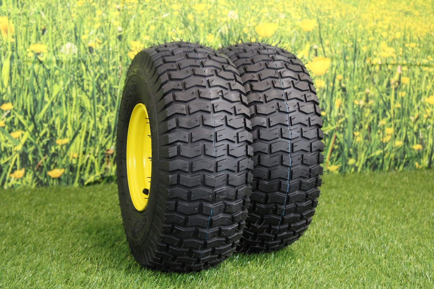 Antego Tire & Wheel (Set of 2) 15x6.00-6 Tire and Wheel Assemblies, ATW-001, 4 Ply Turf Tires, .75" Precision Ball Bearings, John Deere 15x6.00-6NHS Lawn Mower Tires, John Deere Front Tires 15x6.00-6