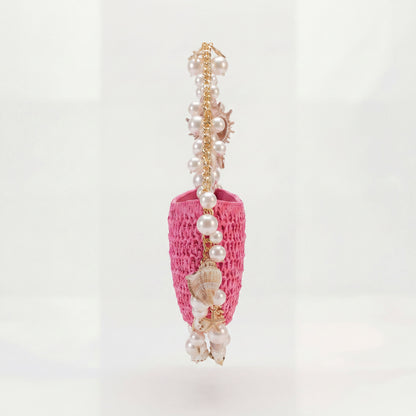 Mini Raffia Shell Bag - Pink Sands