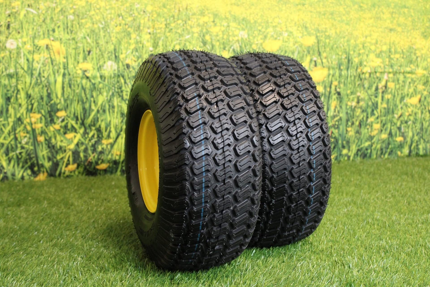 15×6.00-6 4 Ply Tires with 6×4.5 John Deere Wheels .75″ Bearing (Set of 4 Assemblies)
