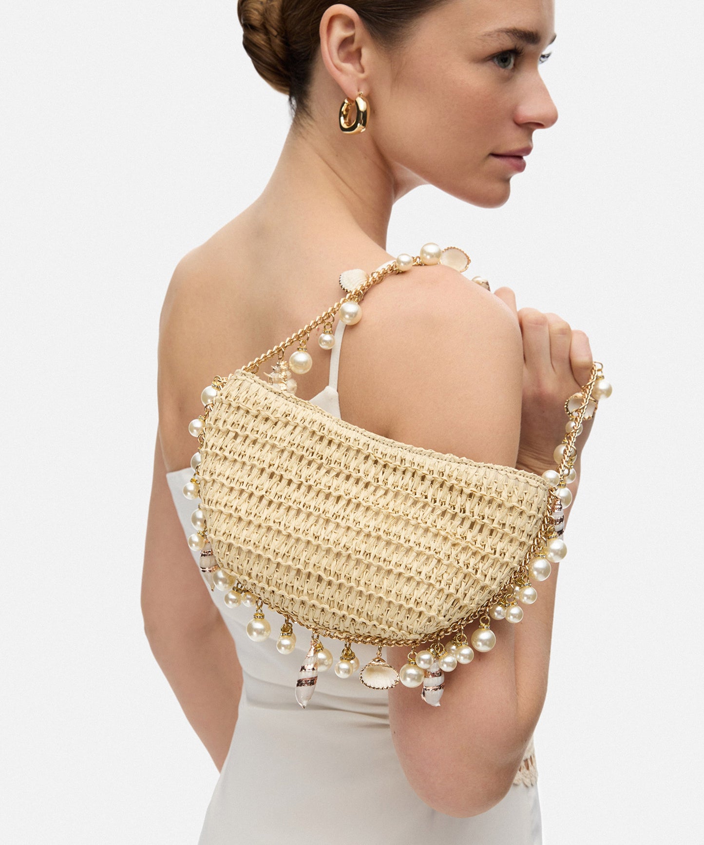 Mini Raffia Shell Bag - Sable Crème