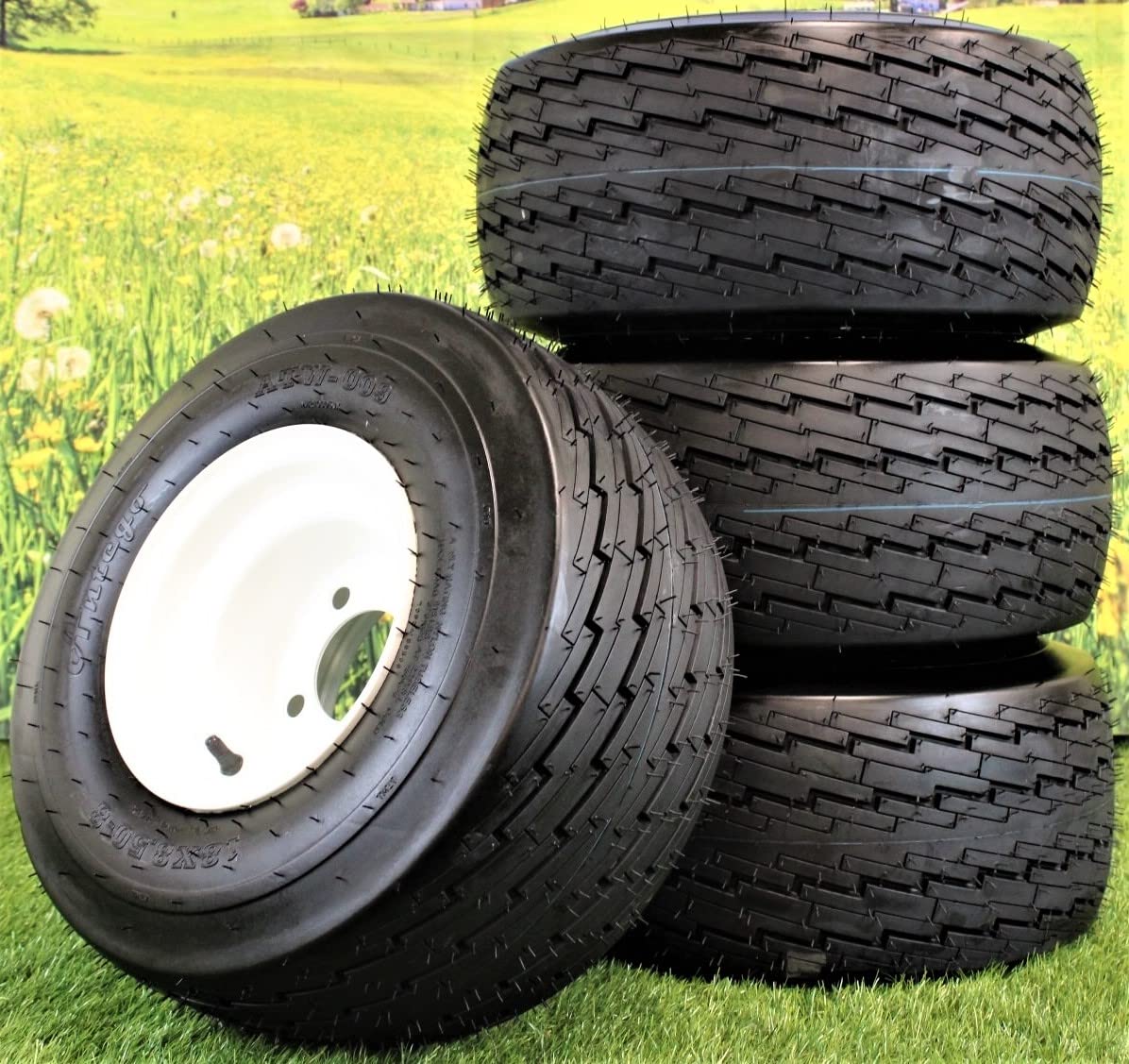 Set of Four 18x8.50-8 White Wheel Assemblies