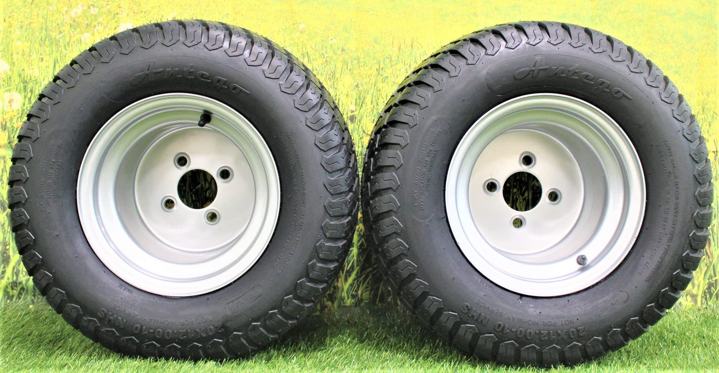 (Set of 2) 20x12.00-10 with 10x8.5 Hustler Chrome Silver Assembly