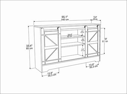 Ahris 55 inch Wide TV Stand Media Console with Sliding Barn Doors for TVs up to 65 inch